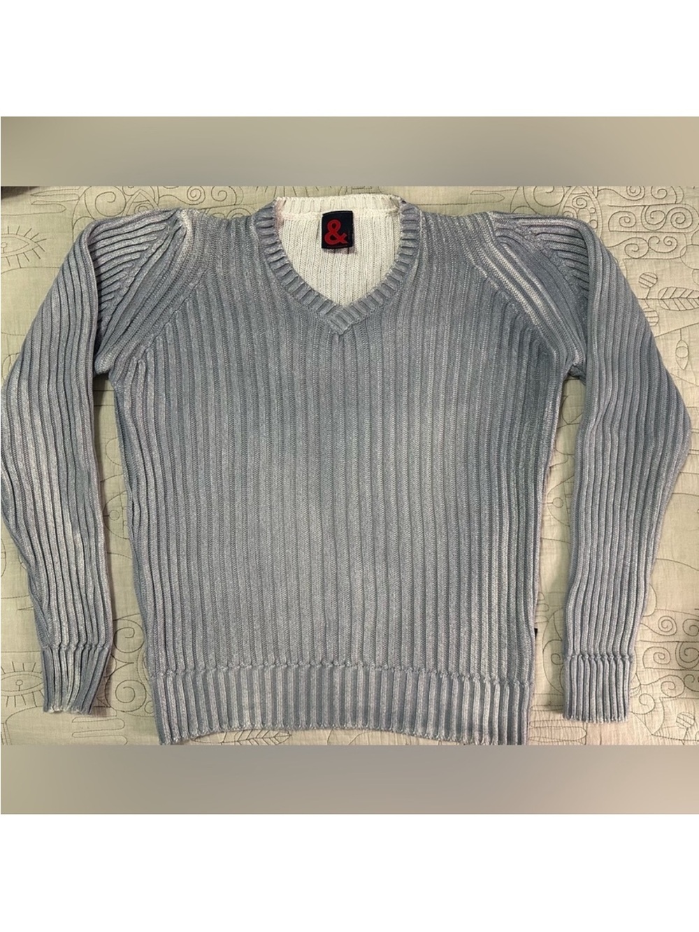 D&G Men's Y2K Ribbed V-Neck Sweater - IT Size 48 Vintage